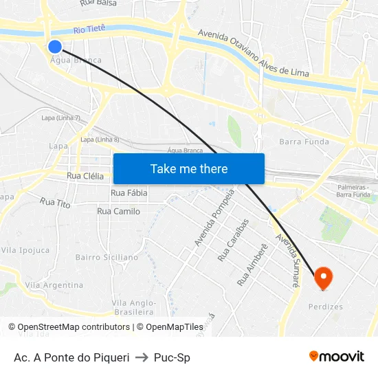 Ac. A Ponte do Piqueri to Puc-Sp map