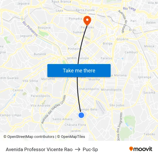 Avenida Professor Vicente Rao to Puc-Sp map