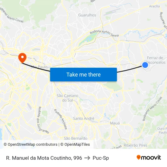 R. Manuel da Mota Coutinho, 996 to Puc-Sp map