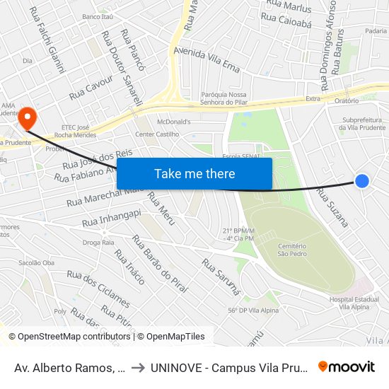 Av. Alberto Ramos, 487 to UNINOVE - Campus Vila Prudente map