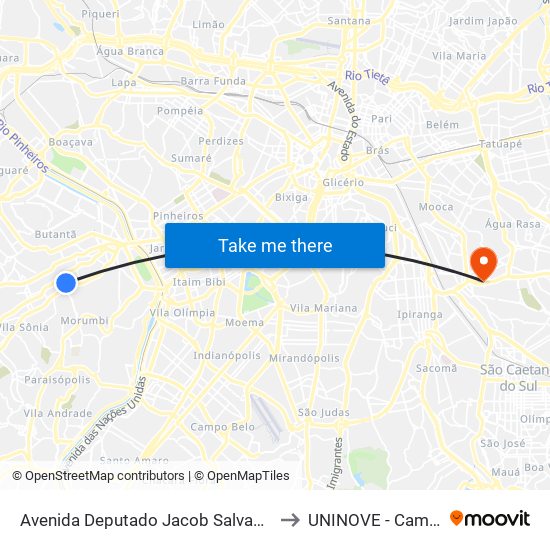 Avenida Deputado Jacob Salvador Zveibil, 293 • Metrô Morumbi to UNINOVE - Campus Vila Prudente map