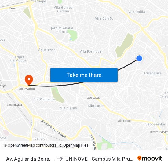 Av. Aguiar da Beira, 177 to UNINOVE - Campus Vila Prudente map