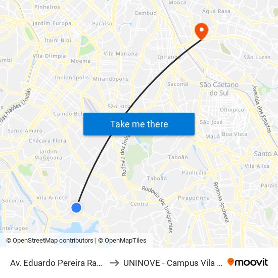 Av. Eduardo Pereira Ramos, 222 to UNINOVE - Campus Vila Prudente map