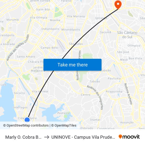Marly O. Cobra B/C to UNINOVE - Campus Vila Prudente map