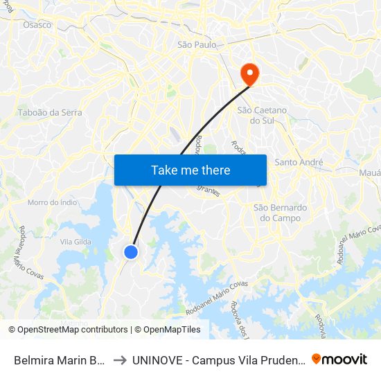 Belmira Marin B/C to UNINOVE - Campus Vila Prudente map