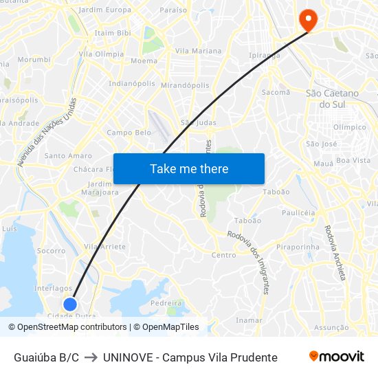 Guaiúba  B/C to UNINOVE - Campus Vila Prudente map