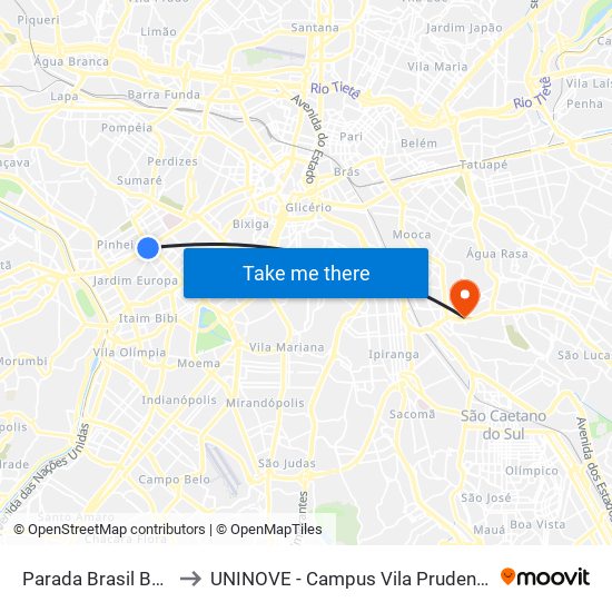 Parada Brasil B/C to UNINOVE - Campus Vila Prudente map