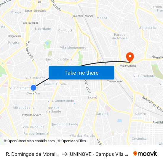 R. Domingos de Morais, 2444 to UNINOVE - Campus Vila Prudente map