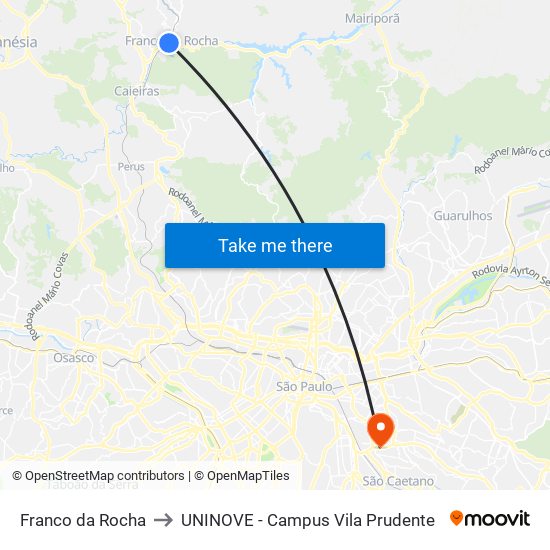 Franco da Rocha to UNINOVE - Campus Vila Prudente map