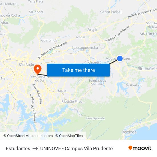 Estudantes to UNINOVE - Campus Vila Prudente map