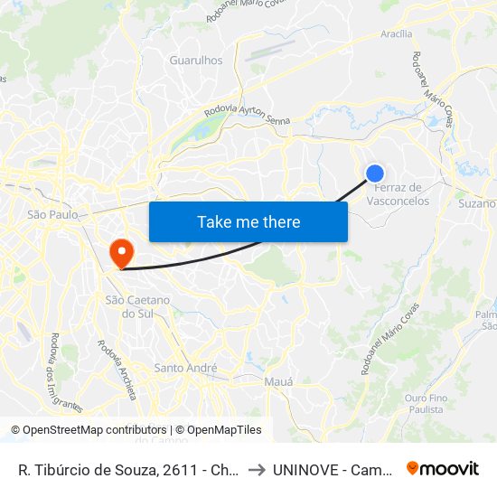R. Tibúrcio de Souza, 2611 - Chacara Dona Olivia, São Paulo to UNINOVE - Campus Vila Prudente map