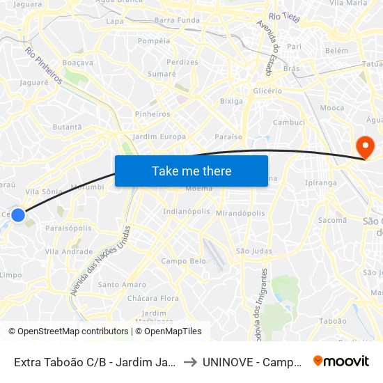 Extra Taboão C/B - Jardim Jamaica, Taboão da Serra to UNINOVE - Campus Vila Prudente map