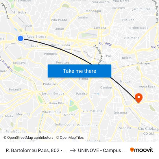 R. Bartolomeu Paes, 802 - Lapa, São Paulo to UNINOVE - Campus Vila Prudente map