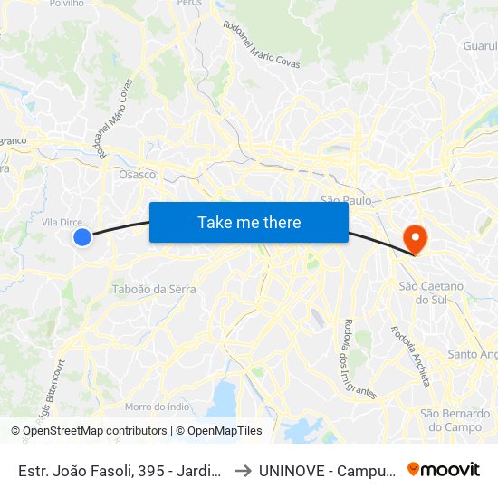 Estr. João Fasoli, 395 - Jardim Marilu, Carapicuíba to UNINOVE - Campus Vila Prudente map