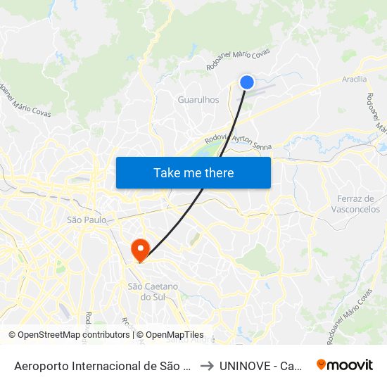 Aeroporto Internacional de São Paulo (Terminal de Passageiros 3) to UNINOVE - Campus Vila Prudente map