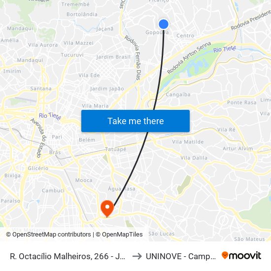 R. Octacílio Malheiros, 266 - Jardim Dourado, Guarulhos to UNINOVE - Campus Vila Prudente map