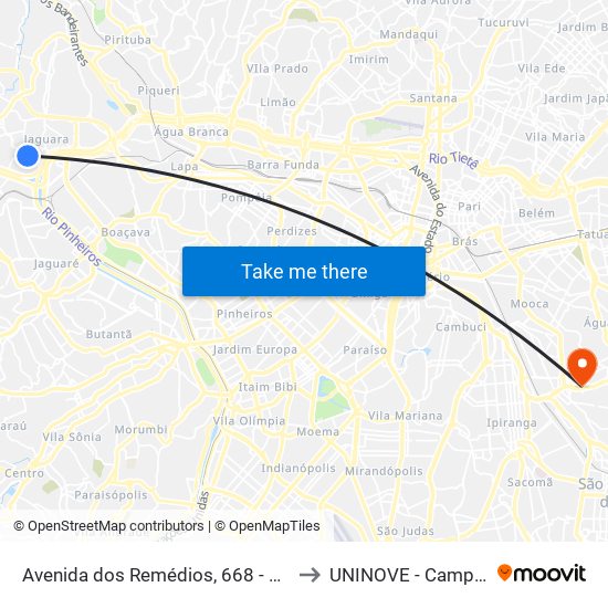 Avenida dos Remédios, 668 - Vila dos Remedios, Osasco to UNINOVE - Campus Vila Prudente map