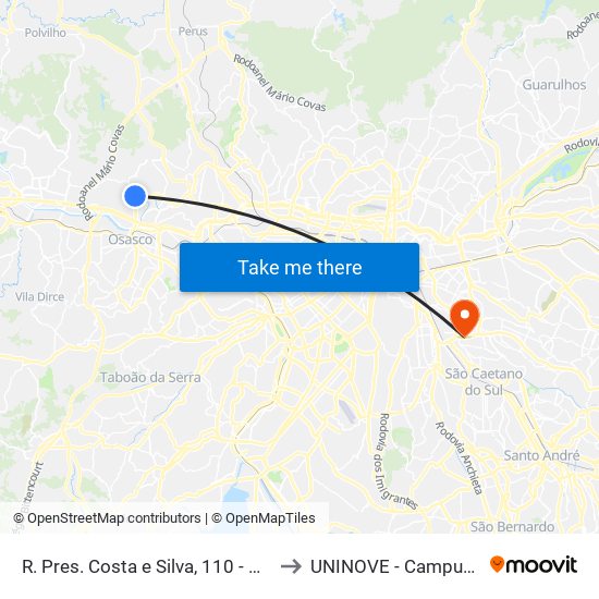 R. Pres. Costa e Silva, 110 - Helena Maria, Osasco to UNINOVE - Campus Vila Prudente map
