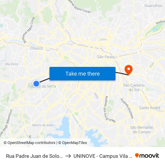 Rua Padre Juan de Solorzano 99 to UNINOVE - Campus Vila Prudente map