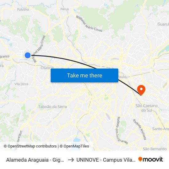 Alameda Araguaia - Giga Atacado to UNINOVE - Campus Vila Prudente map