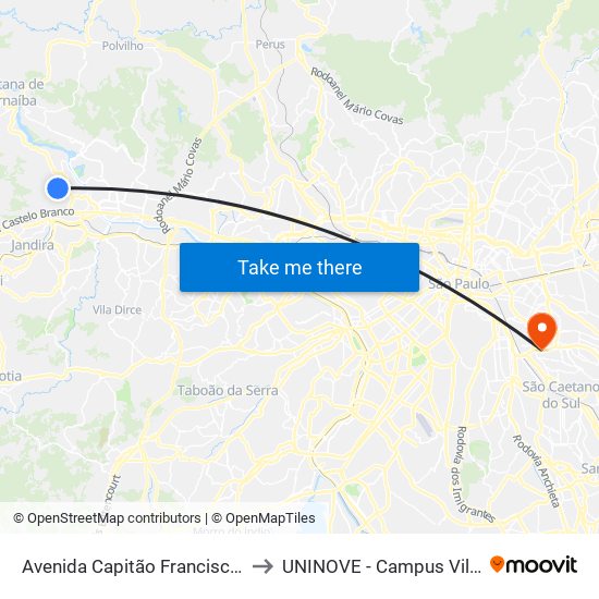 Avenida Capitão Francisco César 605 to UNINOVE - Campus Vila Prudente map
