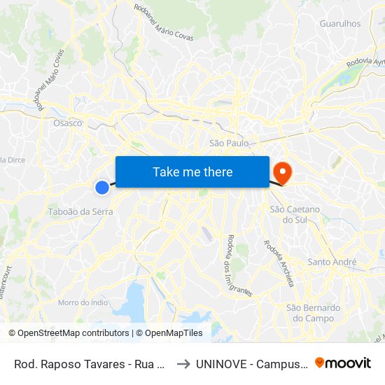 Rod. Raposo Tavares - Rua Mal. Morais Ancora to UNINOVE - Campus Vila Prudente map
