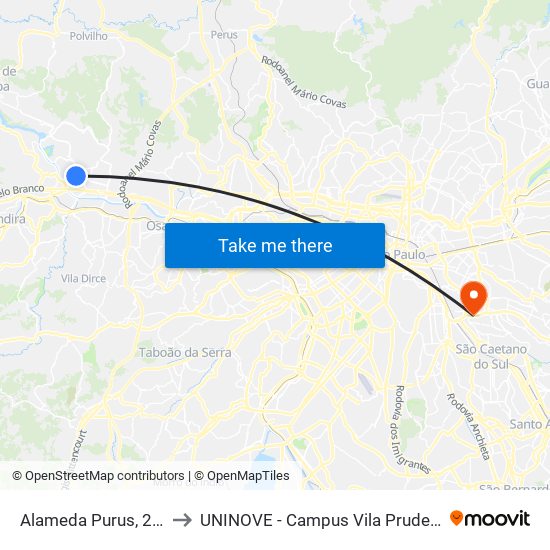 Alameda Purus, 264 to UNINOVE - Campus Vila Prudente map