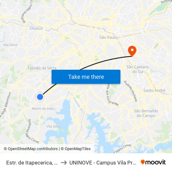 Estr. de Itapecerica, 6060 to UNINOVE - Campus Vila Prudente map