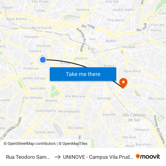 Rua Teodoro Sampaio to UNINOVE - Campus Vila Prudente map