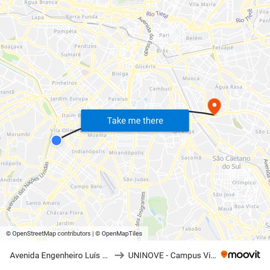 Avenida Engenheiro Luís Carlos Berrini to UNINOVE - Campus Vila Prudente map