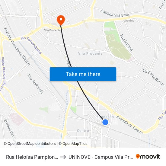 Rua Heloísa Pamplona 720 to UNINOVE - Campus Vila Prudente map
