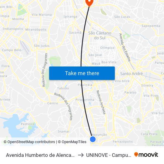 Avenida Humberto de Alencar Castelo Branco 4277 to UNINOVE - Campus Vila Prudente map
