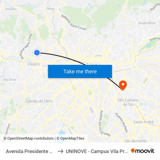 Avenida Presidente Médici to UNINOVE - Campus Vila Prudente map