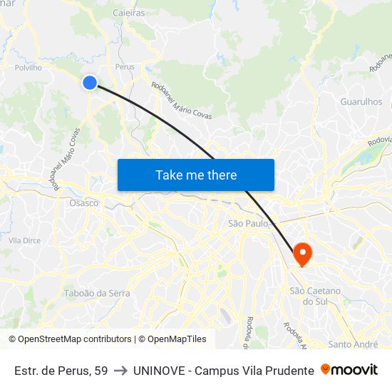 Estr. de Perus, 59 to UNINOVE - Campus Vila Prudente map