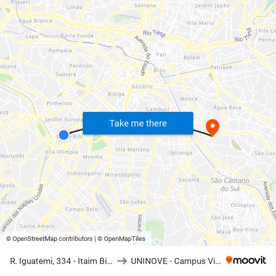 R. Iguatemi, 334 - Itaim Bibi, São Paulo to UNINOVE - Campus Vila Prudente map