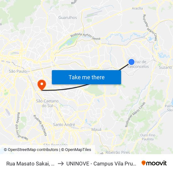 Rua Masato Sakai, 180 to UNINOVE - Campus Vila Prudente map