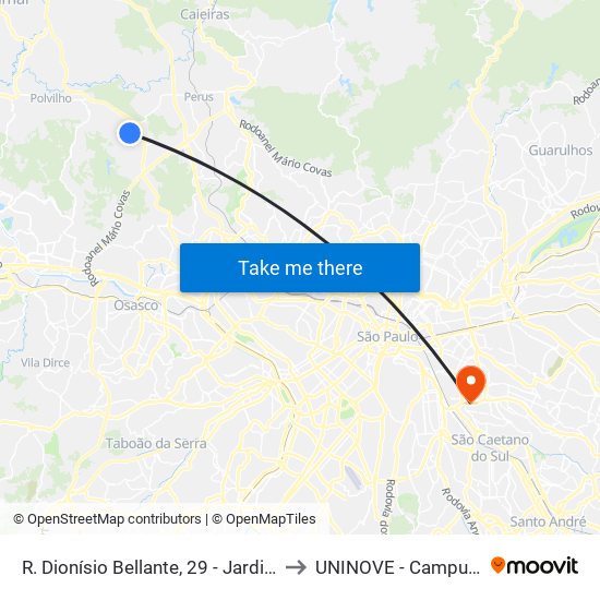 R. Dionísio Bellante, 29 - Jardim Santa Fé, São Paulo to UNINOVE - Campus Vila Prudente map