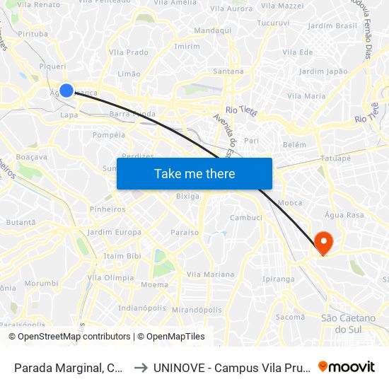 Avenida Ermano Marchetti - Parada Marginal, Sentido Centro to UNINOVE - Campus Vila Prudente map