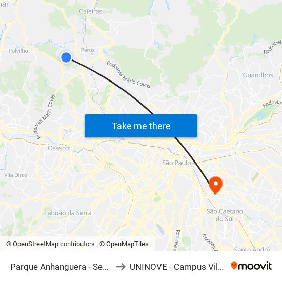 Parque Anhanguera - Sentido Perus to UNINOVE - Campus Vila Prudente map
