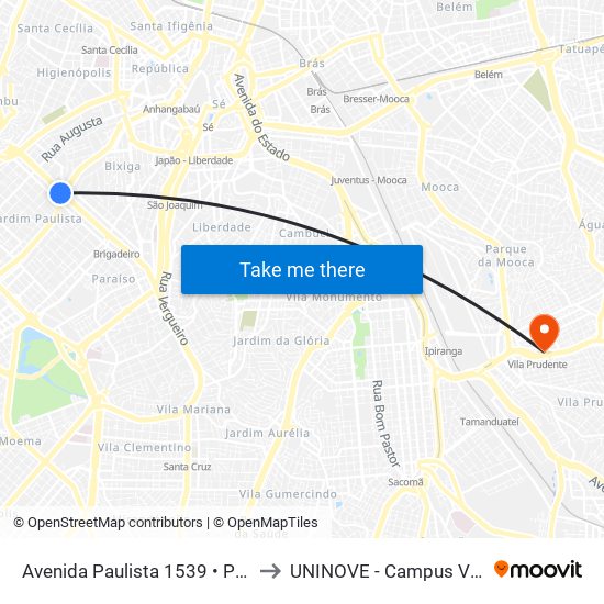 Avenida Paulista 1539 • Parque Trianon to UNINOVE - Campus Vila Prudente map