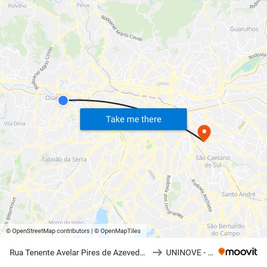 Rua Tenente Avelar Pires de Azevedo, Centro, Osasco - São Paulo, 06013, Brasil - Centro, Osasco to UNINOVE - Campus Vila Prudente map