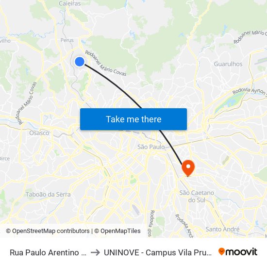 R. Paulo Arentino to UNINOVE - Campus Vila Prudente map