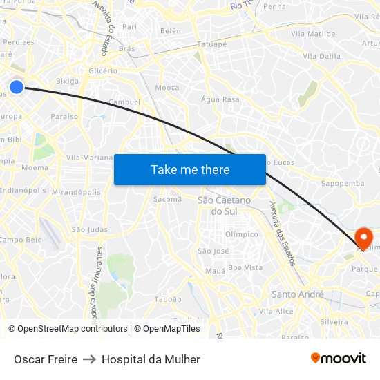 Oscar Freire to Hospital da Mulher map