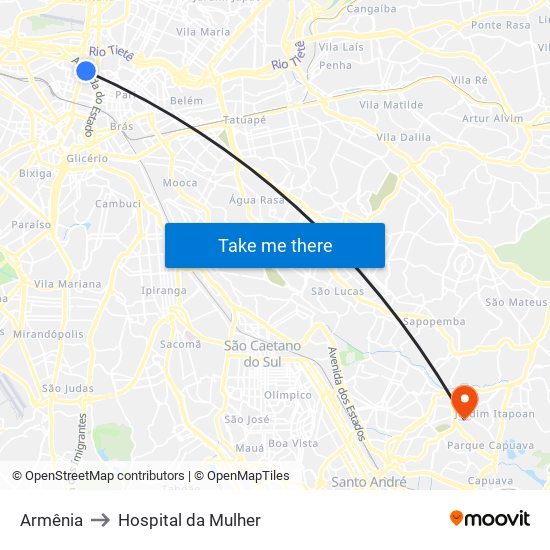 Armênia to Hospital da Mulher map