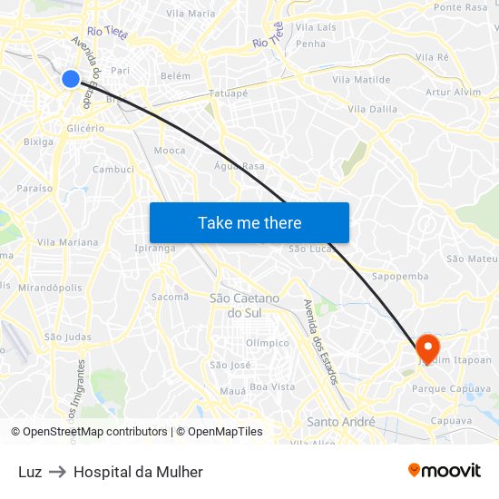 Luz to Hospital da Mulher map