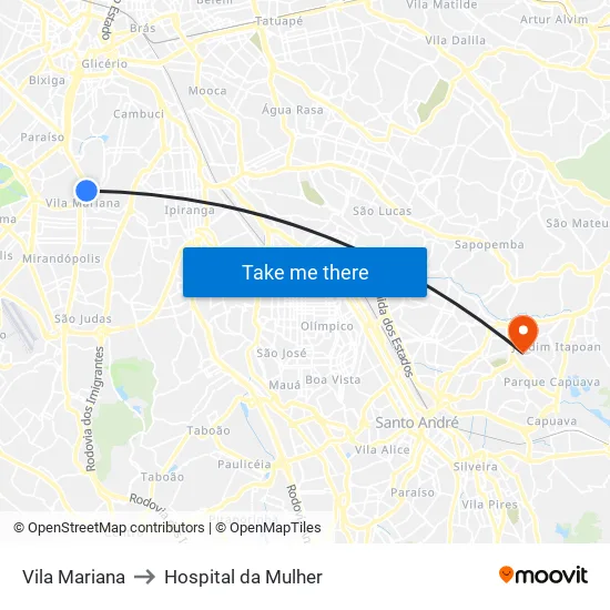 Vila Mariana to Hospital da Mulher map