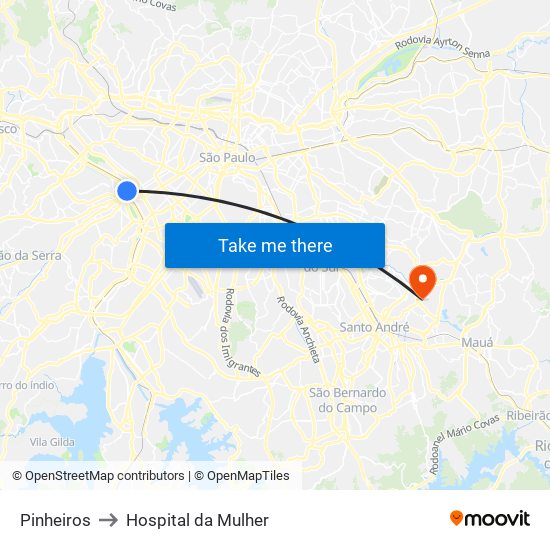 Pinheiros to Hospital da Mulher map
