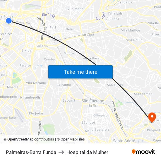 Palmeiras-Barra Funda to Hospital da Mulher map