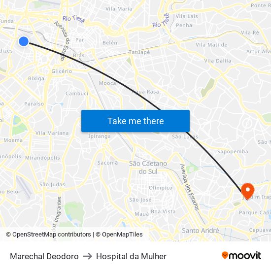 Marechal Deodoro to Hospital da Mulher map