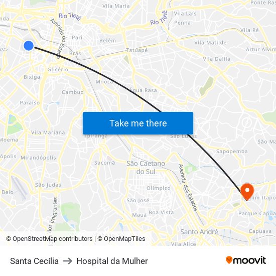 Santa Cecília to Hospital da Mulher map